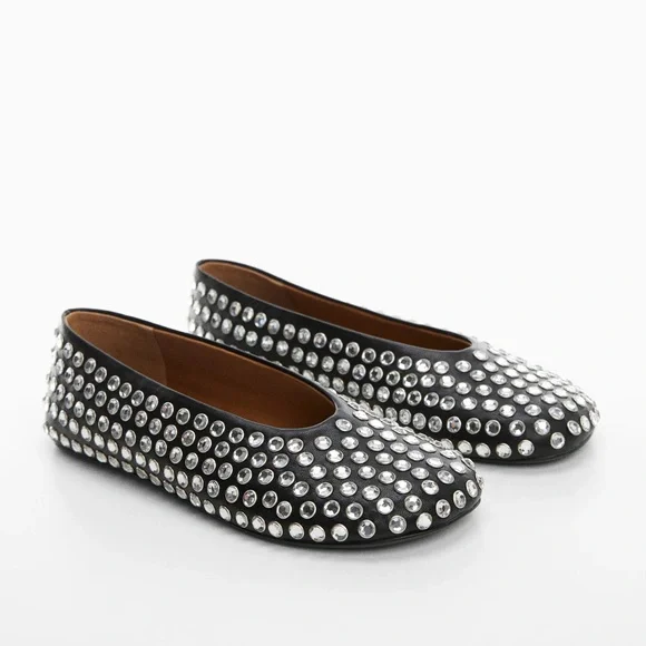Mango Black Rhinestone Ballerina Flats - Picture 1 of 8